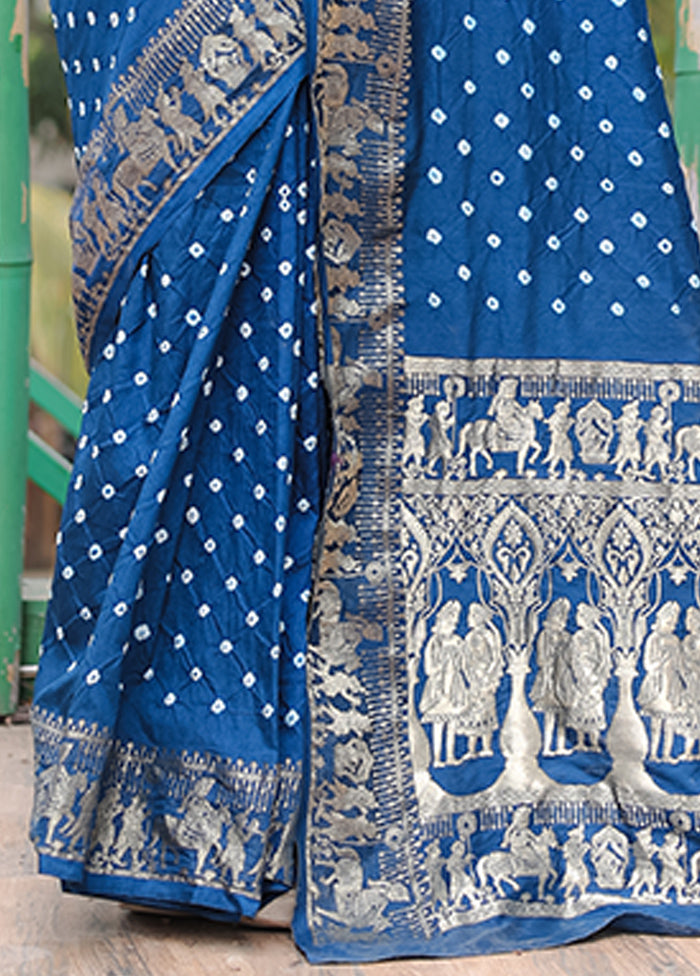 Blue Spun Silk Saree With Blouse Piece