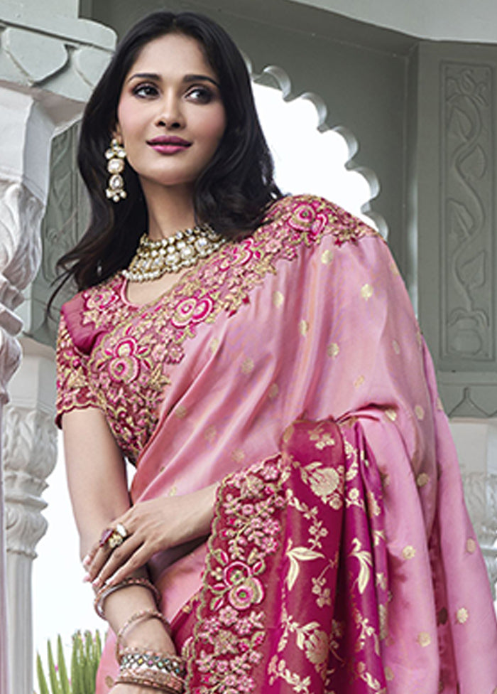 Pink Spun Silk Saree With Blouse Piece