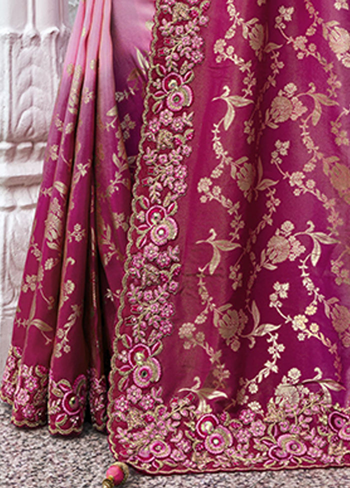 Pink Spun Silk Saree With Blouse Piece