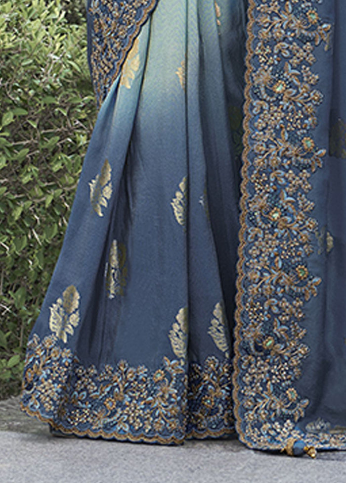 Blue Spun Silk Saree With Blouse Piece