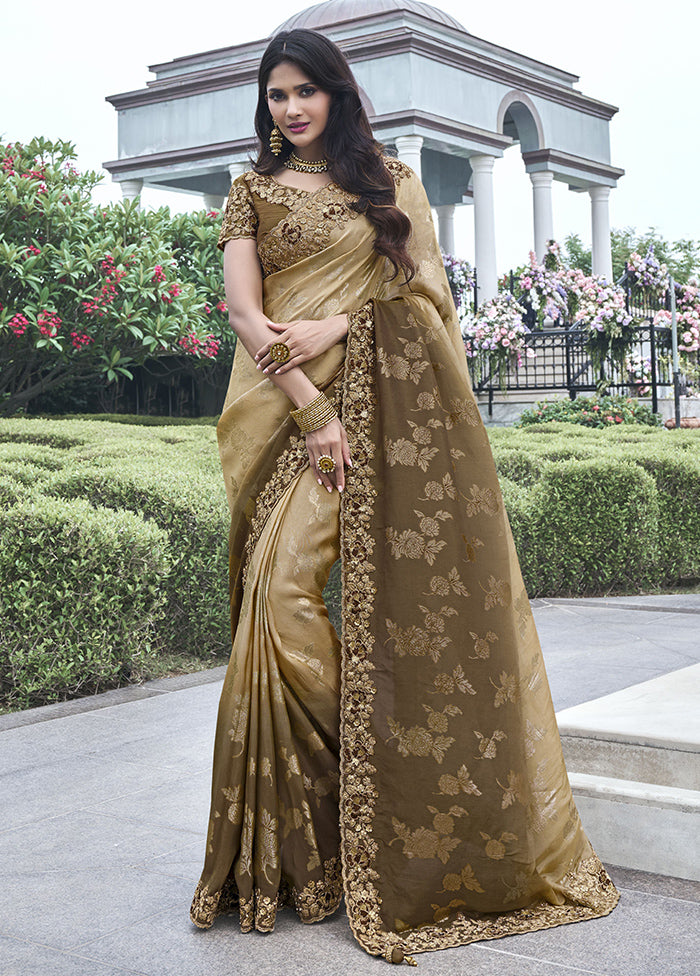 Brown Spun Silk Saree With Blouse Piece