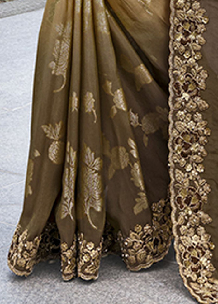 Brown Spun Silk Saree With Blouse Piece