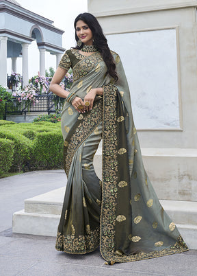 Grey Spun Silk Saree With Blouse Piece