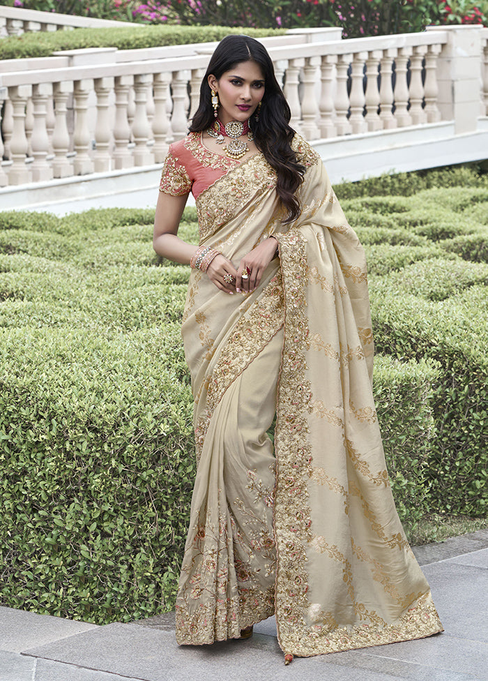 Beige Spun Pure Silk Saree With Blouse Piece