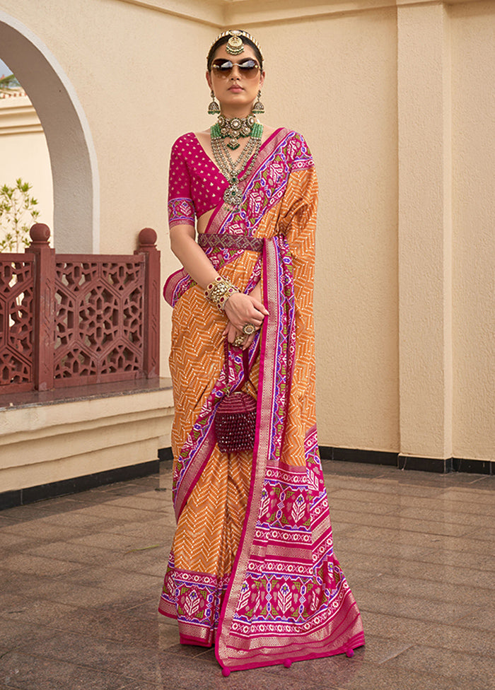 Orange Spun Silk Saree With Blouse Piece