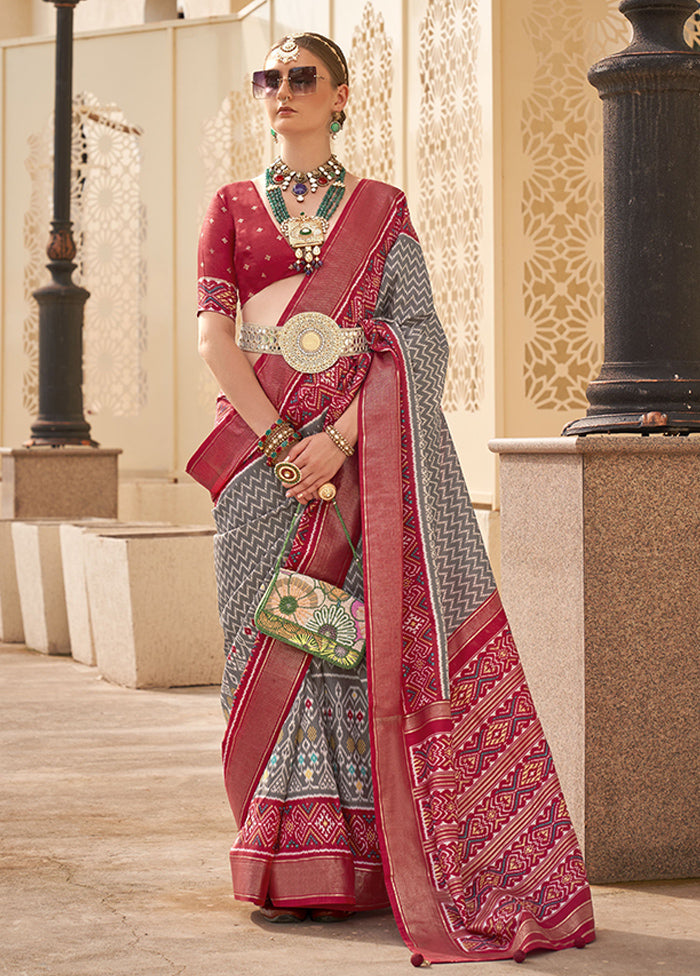 Grey Spun Silk Saree With Blouse Piece