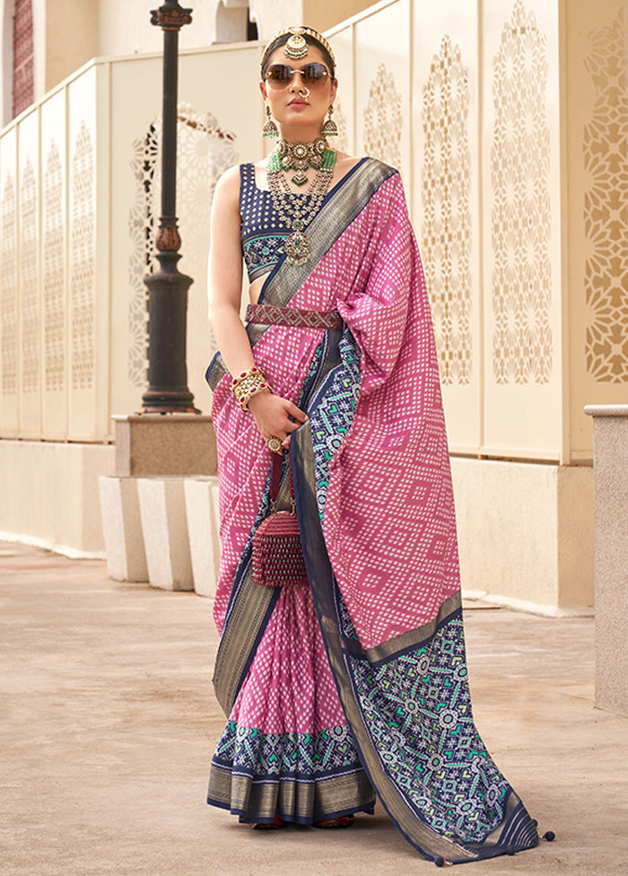 Pink Spun Silk Saree With Blouse Piece