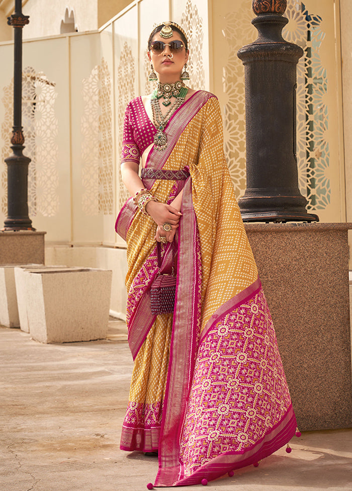 Yellow Spun Silk Saree With Blouse Piece