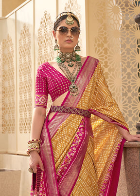 Yellow Spun Silk Saree With Blouse Piece