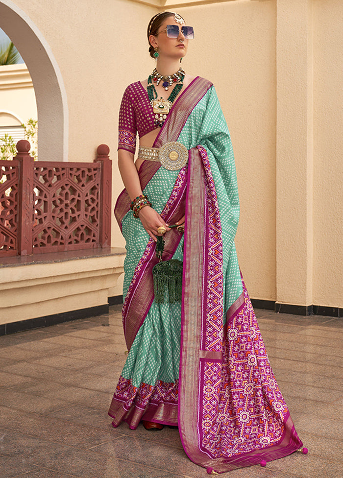 Sea Green Spun Silk Saree With Blouse Piece