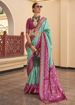 Sea Green Spun Silk Saree With Blouse Piece