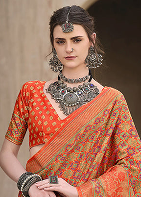 Orange Spun Silk Saree With Blouse Piece