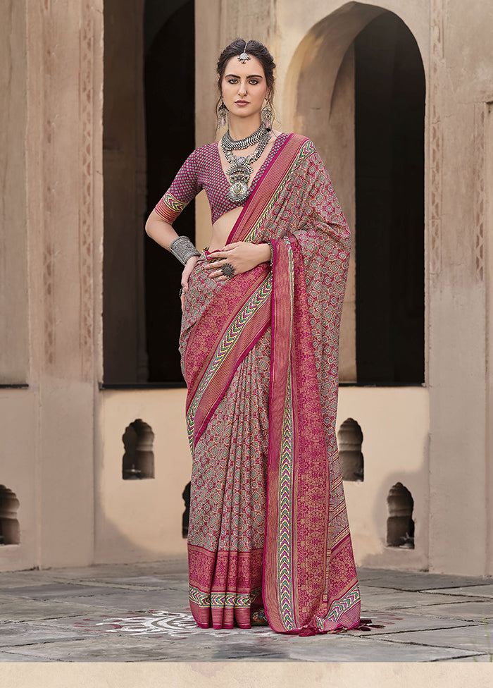 Pink Spun Silk Saree With Blouse Piece