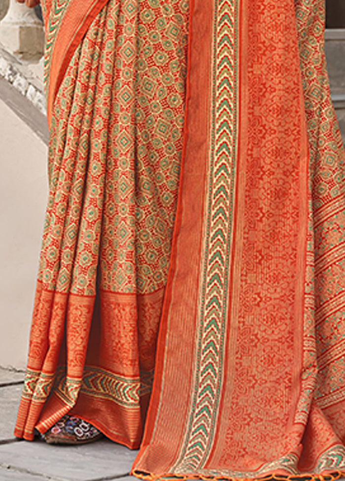 Orange Spun Silk Saree With Blouse Piece