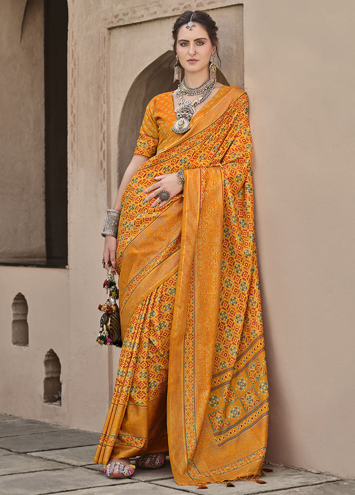 Yellow Spun Silk Saree With Blouse Piece