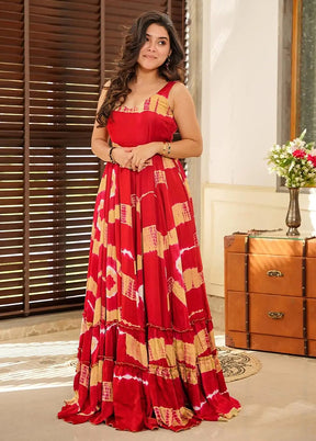 Red Readymade Rayon Long Gown