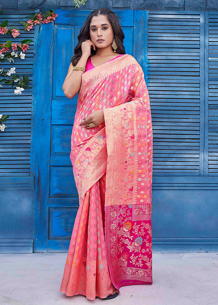 Pink Dupion Silk Saree With Blouse Piece