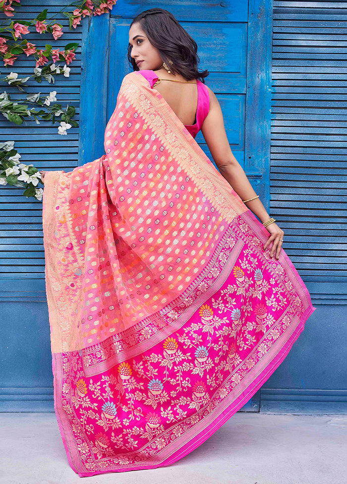 Pink Dupion Silk Saree With Blouse Piece