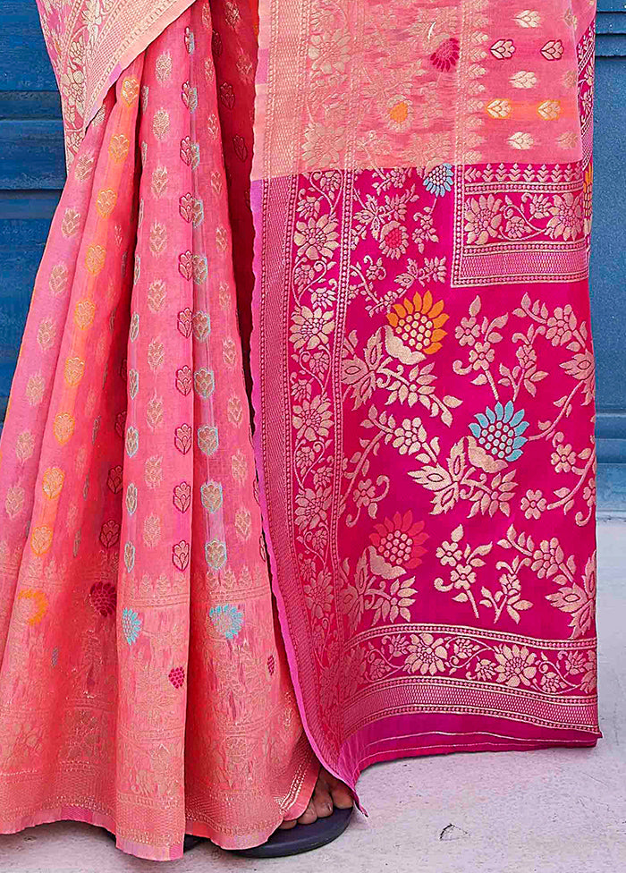 Pink Dupion Silk Saree With Blouse Piece