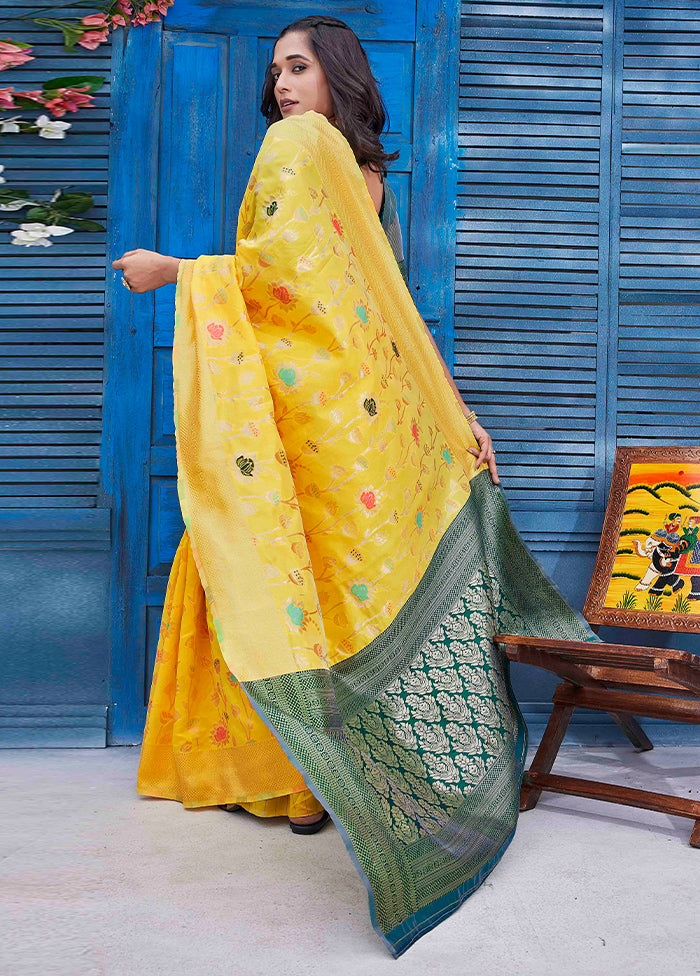 Yellow Dupion Silk Saree With Blouse Piece