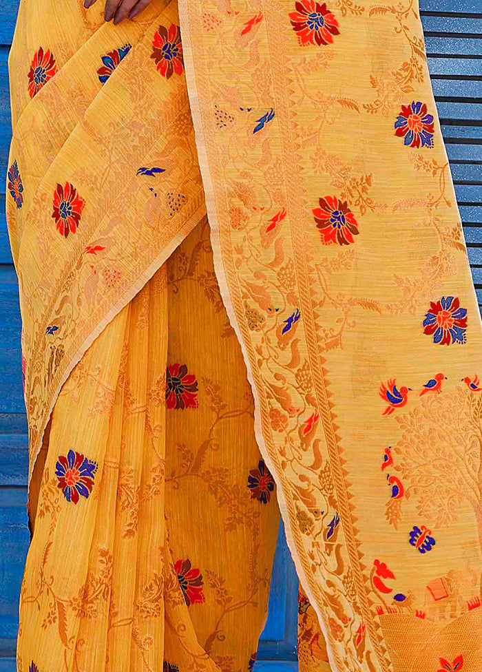 Mustard Linen Silk Saree With Blouse Piece