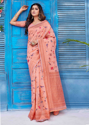 Rust Linen Silk Saree With Blouse Piece