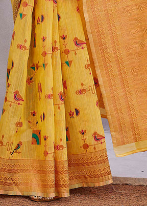 Yellow Linen Silk Saree With Blouse Piece