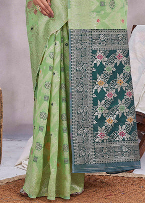 Green Dupion Silk Saree With Blouse Piece