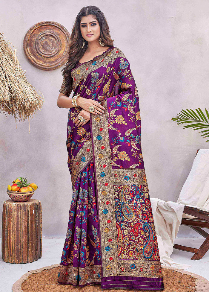 Purple Pasmina Silk Saree With Blouse Piece