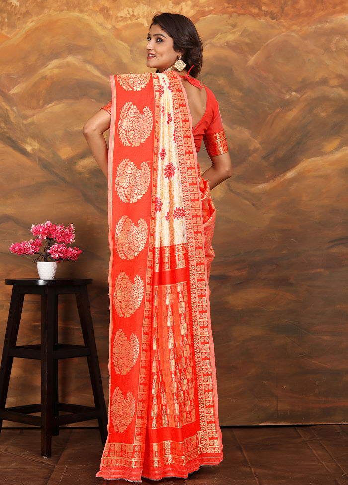 Red Dupion Silk Saree With Blouse Piece