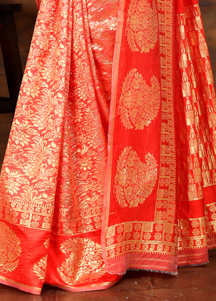 Red Dupion Silk Saree With Blouse Piece