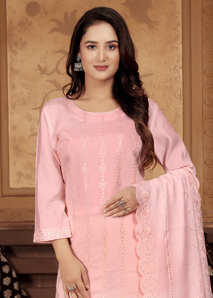 3 Pc Peach Readymade Chanderi Suit Set