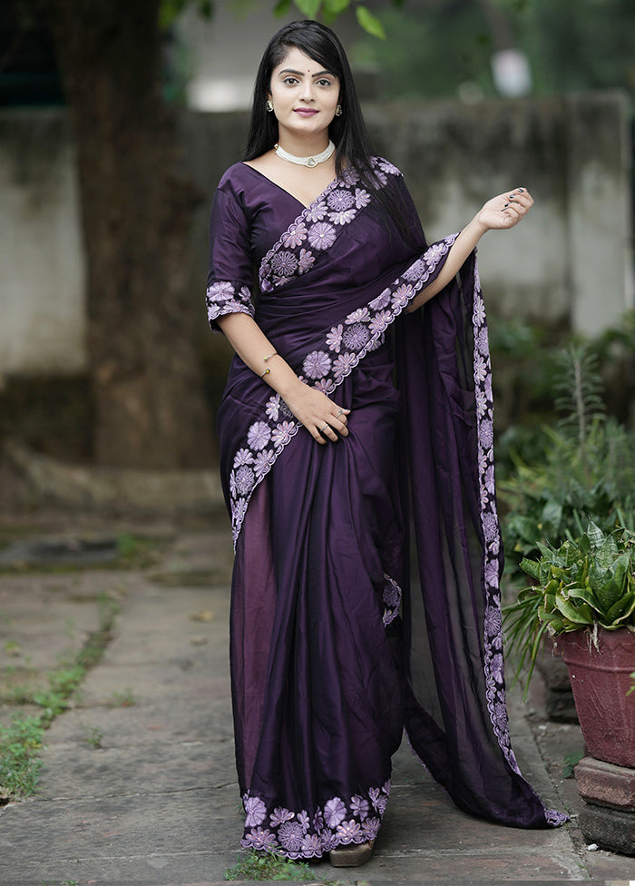 Purple Spun Silk Saree With Blouse Piece