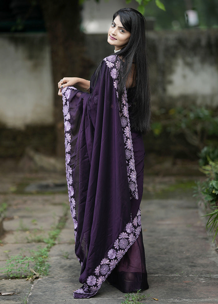 Purple Spun Silk Saree With Blouse Piece