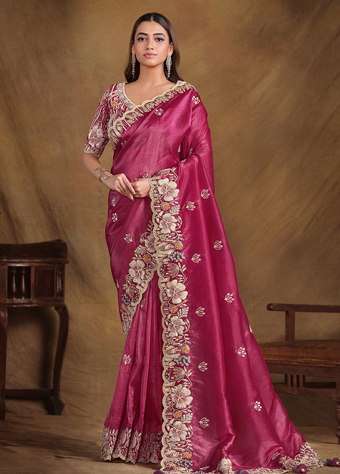 Pink Spun Pure Silk Saree With Blouse Piece