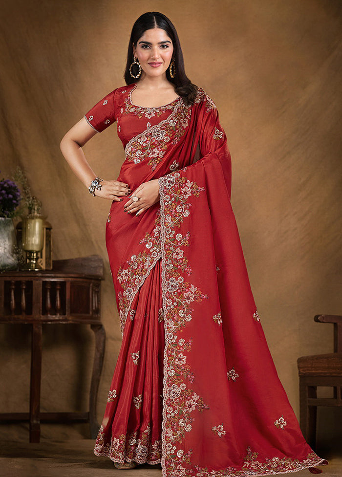 Red Uppada Silk Saree With Blouse Piece