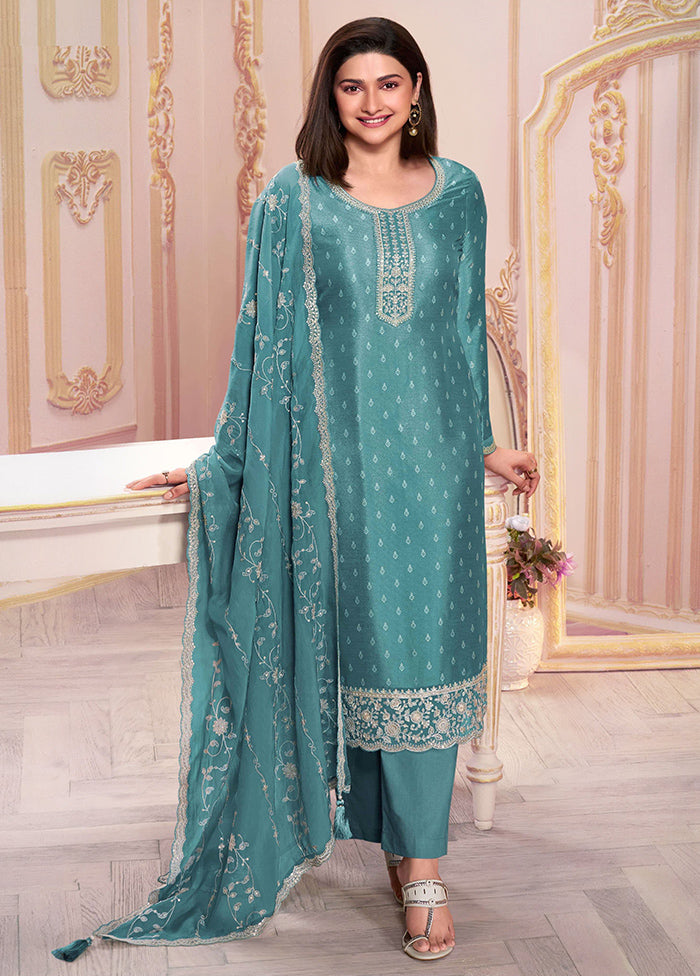 3 Pc Sky Blue Semi Stitched Georgette Suit Set