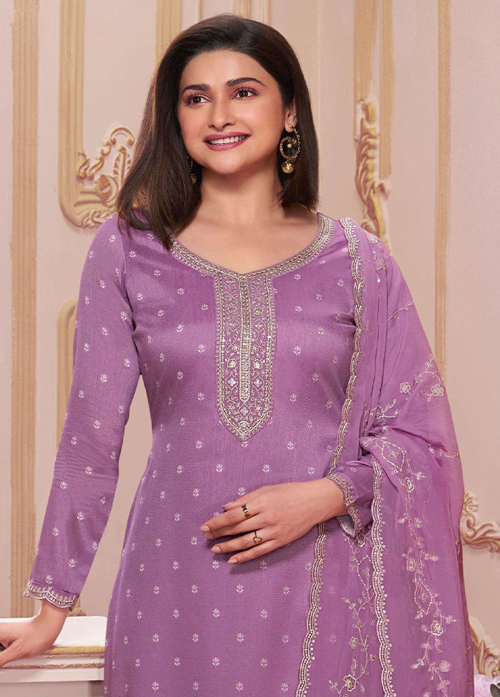 3 Pc Purple Semi Stitched Georgette Suit Set