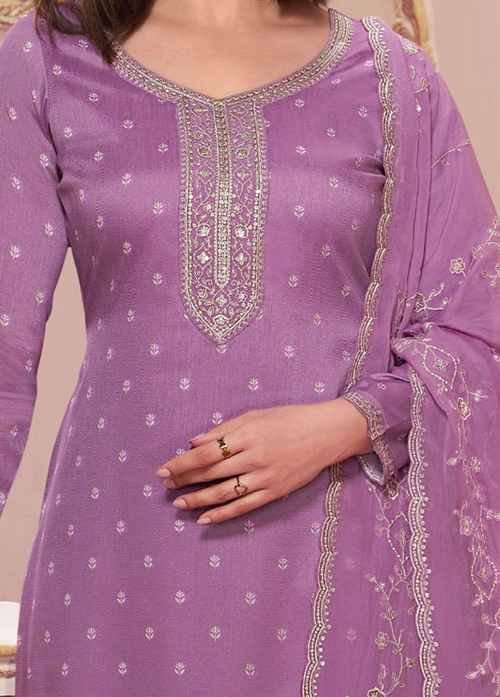 3 Pc Purple Semi Stitched Georgette Suit Set