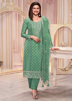 3 Pc Green Semi Stitched Georgette Suit Set