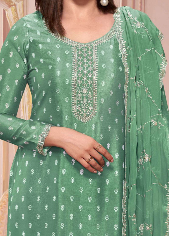 3 Pc Green Semi Stitched Georgette Suit Set