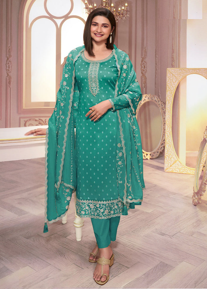 3 Pc Teal Green Semi Stitched Georgette Suit Set