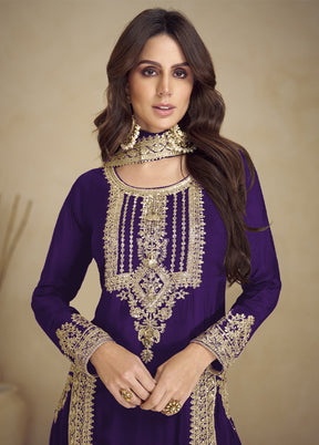 3 Pc Purple Semi Stitched Georgette Suit Set