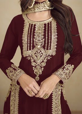 3 Pc Maroon Semi Stitched Georgette Suit Set