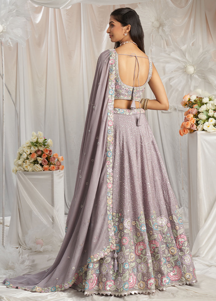 3 Pc Mauve Silk Semi Stitched Lehenga Set