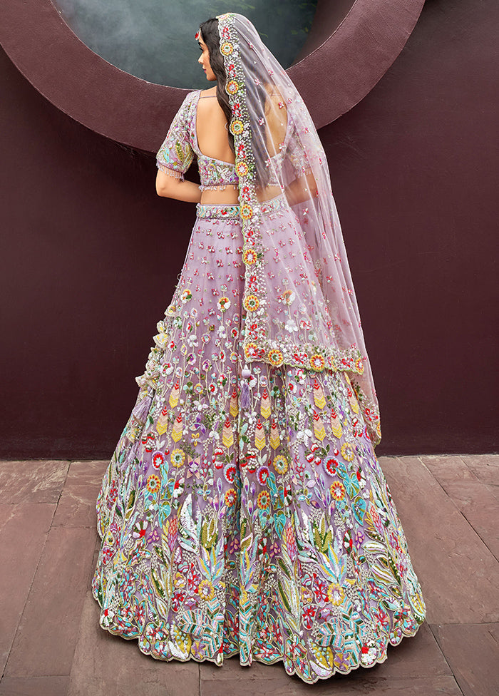 3 Pc Mauve Net Semi Stitched Lehenga Set