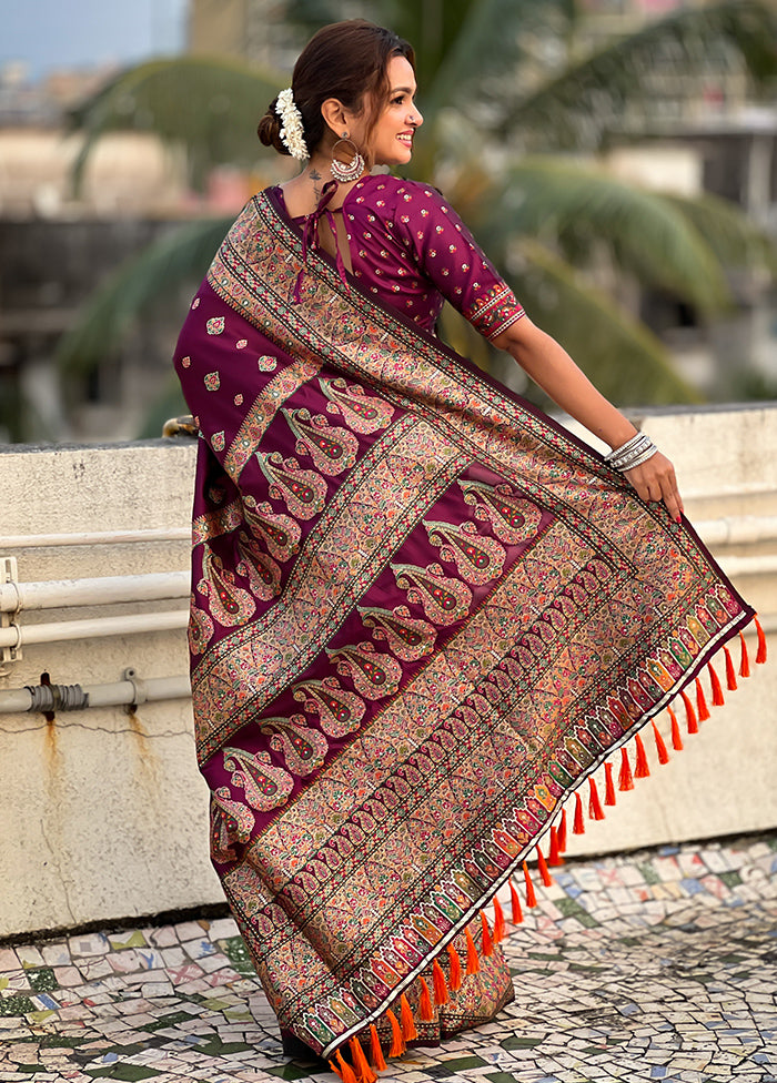 Magenta Pasmina Silk Saree With Blouse Piece