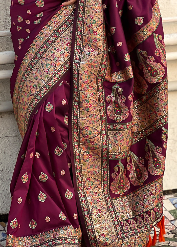 Magenta Pasmina Silk Saree With Blouse Piece