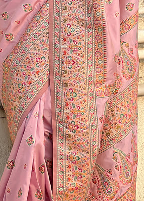 Pink Pasmina Silk Saree With Blouse Piece