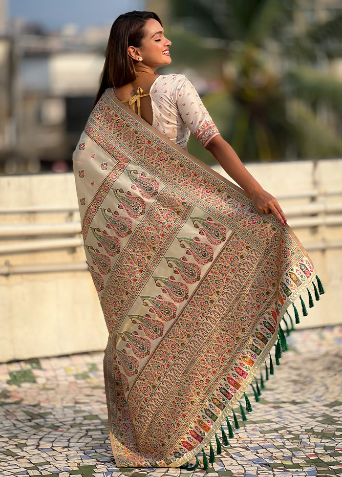 Yellow Pasmina Silk Saree With Blouse Piece